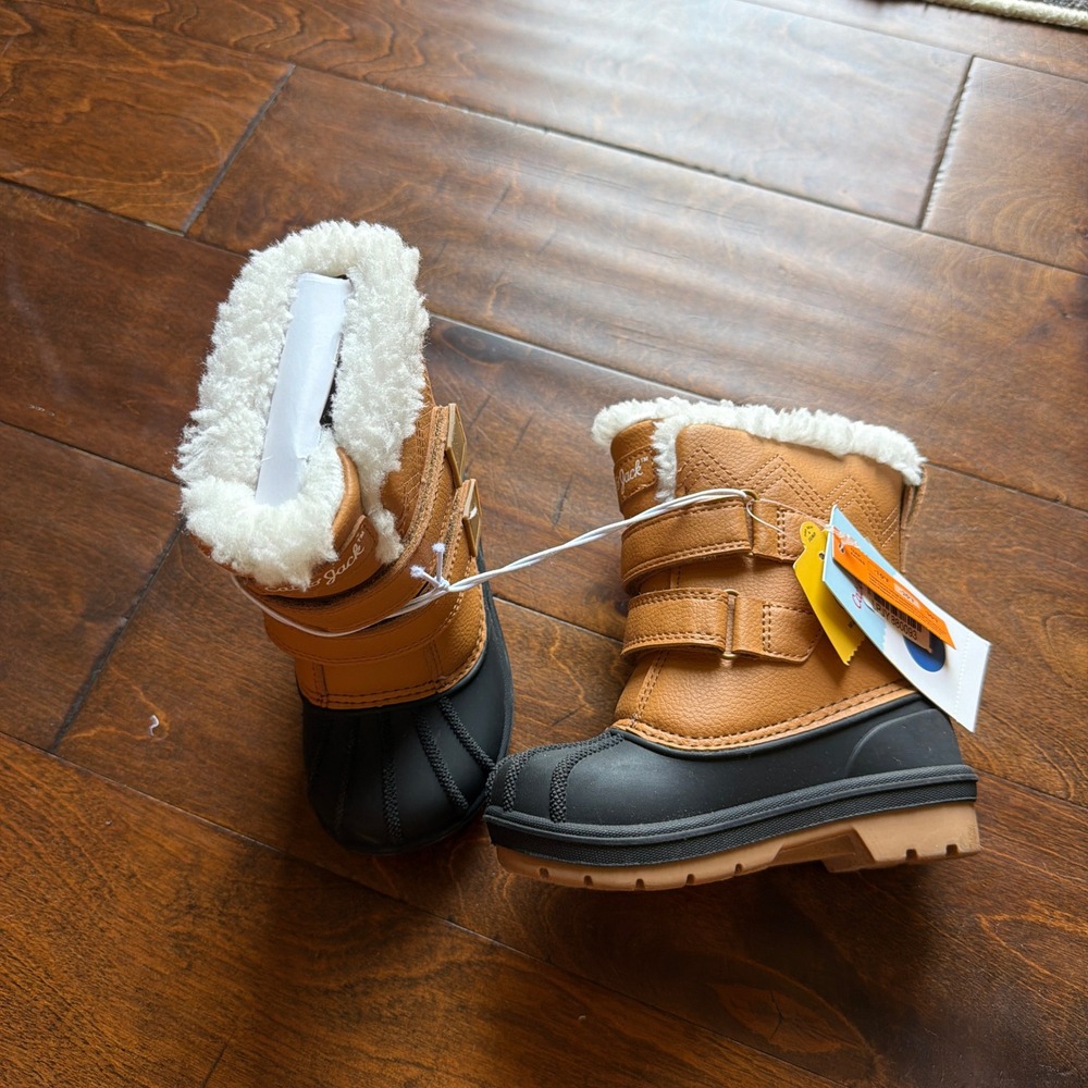 Cat & Jack Denver Tan Waterproof Snow Boots Faux Fur Trim Toddler Size 7 NEW